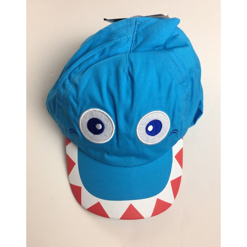Toddler Sun Hat Shark Face Neck Flap Adjustable Blue One Size Fits Most New Flaw
